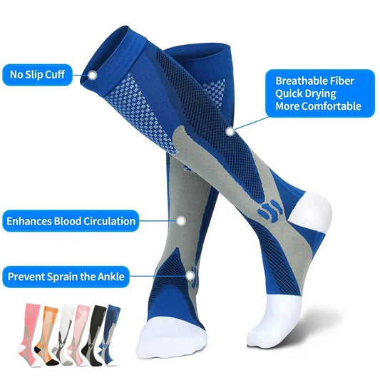 Compression Running Socks: 20-30mmHg, Men/Women, Sports/Nursing/Rugby/Marathon