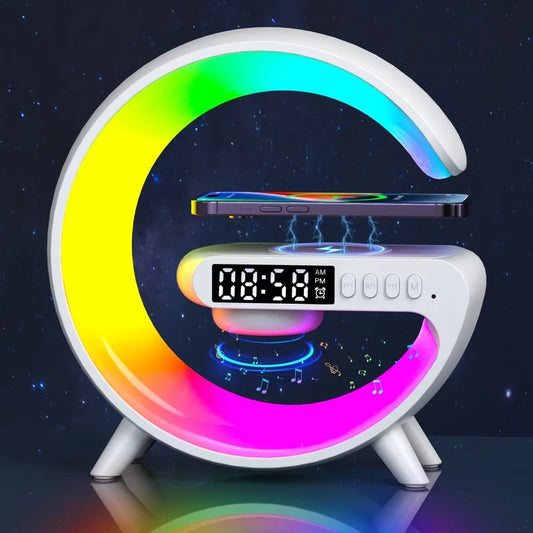 Wireless Charger Stand with Speaker, RGB Night Light, 15W Fast Charging for iPhone, Samsung, Xiaomi, Huawei