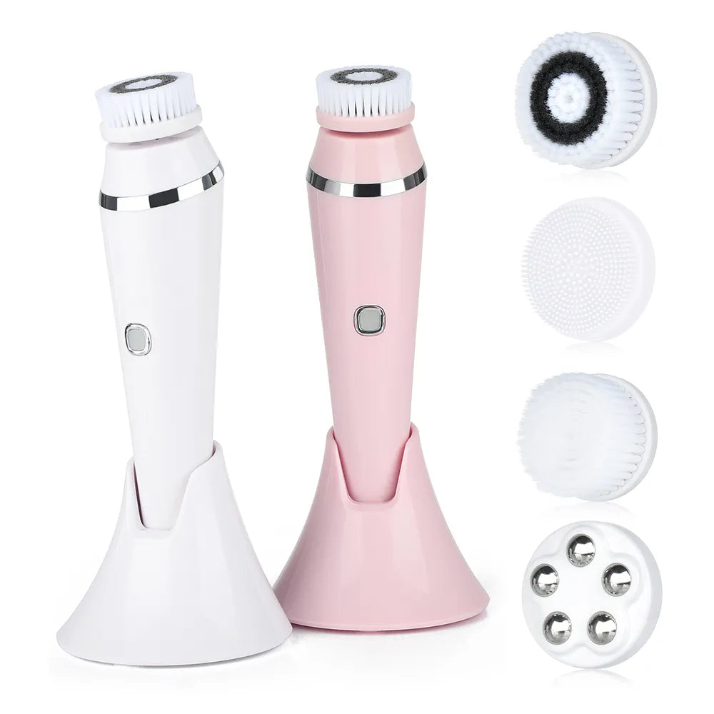 4-in-1 Facial Brush Spa Kit with 4 Heads: Tighten, Exfoliate, Cleanse